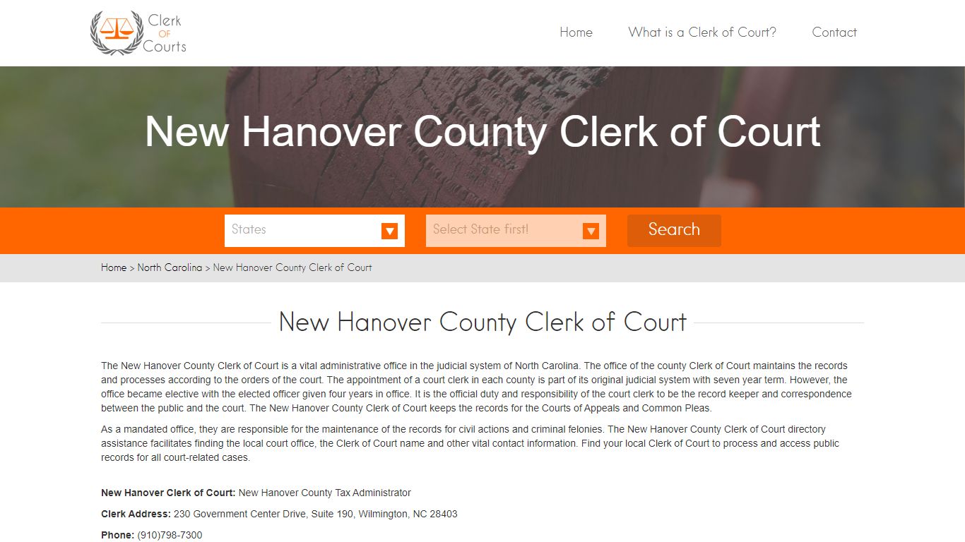 Find Your New Hanover County Clerk of Courts in NC - clerk ...